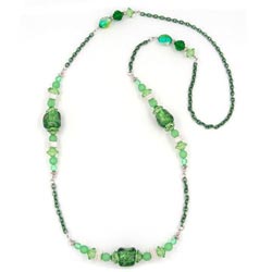 Necklace, stone bead with anchor chain green