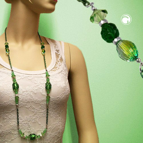 Necklace, stone bead with anchor chain green