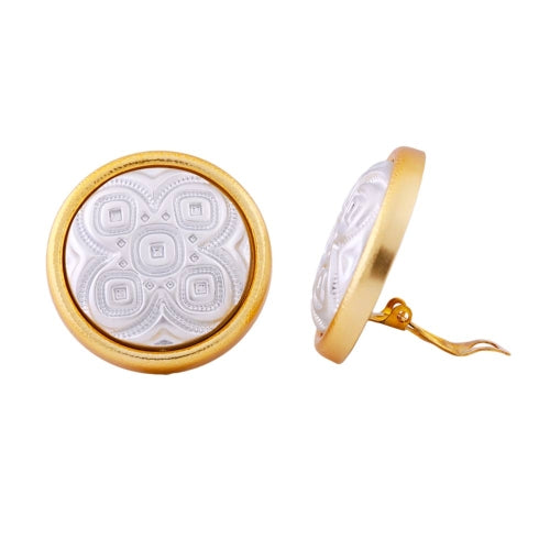Eyrnalokkar með klemmu, 31 mm, tvílit mynstur, silfur og gull litað plast