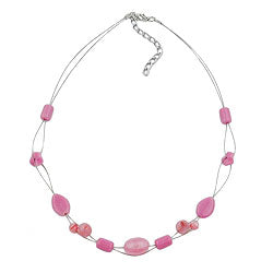 Kette Drahtkette mit Glasperlen rosa rot-weiß Olivenperle rosa 45cm