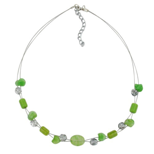 Wire chain with glass beads, lime green and crystal-silver mirrored, 45cm
