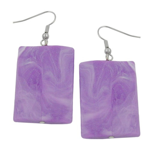 Eyrnalokkar, eyrnalokkar, 56x25mm, ferkantaðir plastlitir, fjólubláir, hvítir og marmaraðir