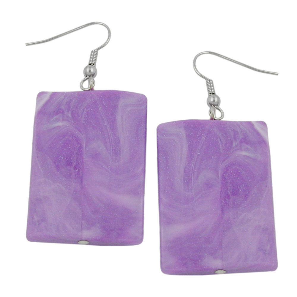 Eyrnalokkar, eyrnalokkar, 56x25mm, ferkantaðir plastlitir, fjólubláir, hvítir og marmaraðir