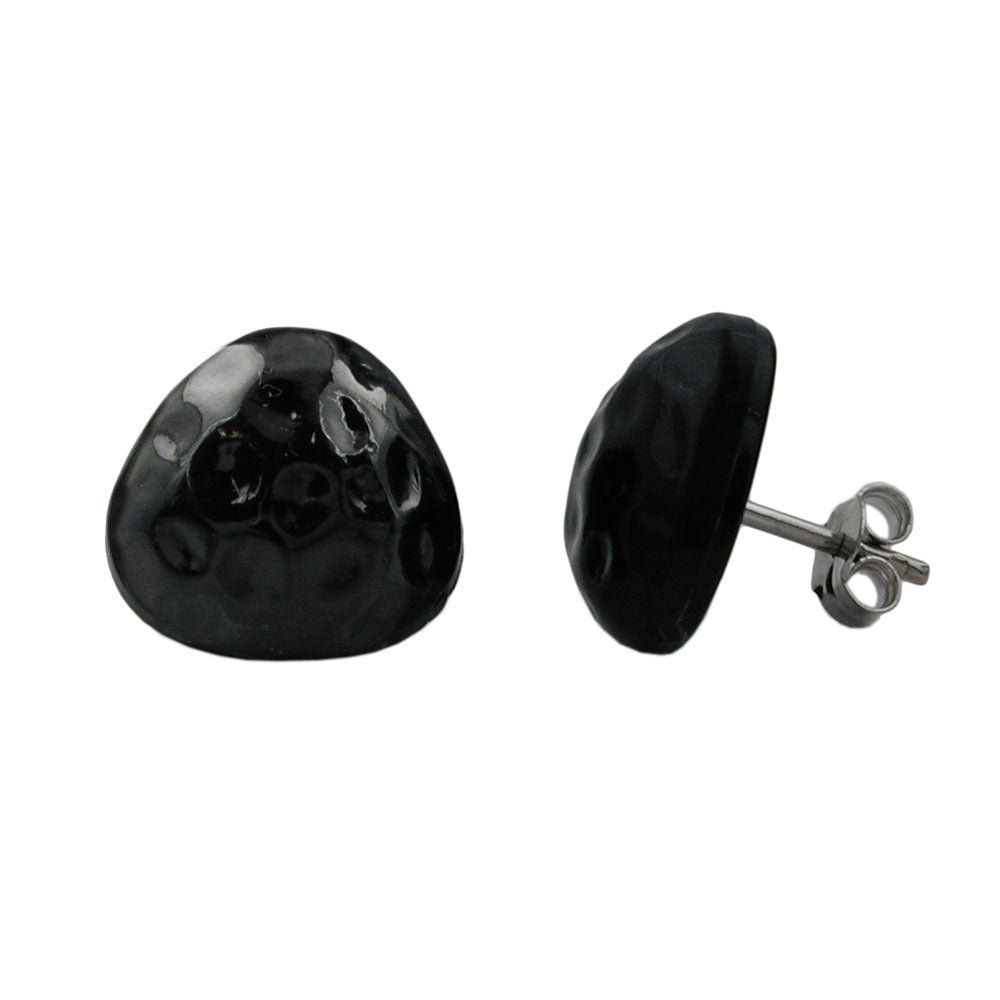 Eyrnalokkar 14mm þríhyrningur svartur hamraður plast