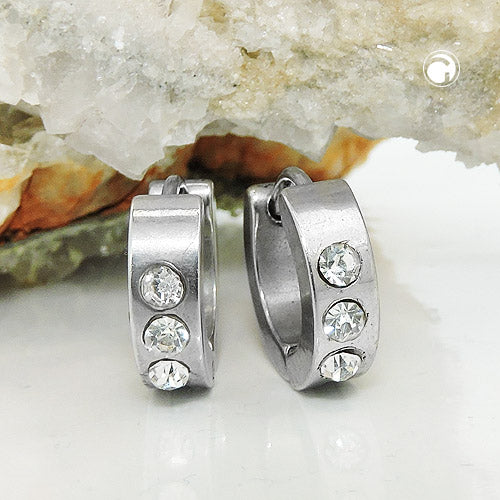 Hoop earrings, shiny, zirconia, stainless steel