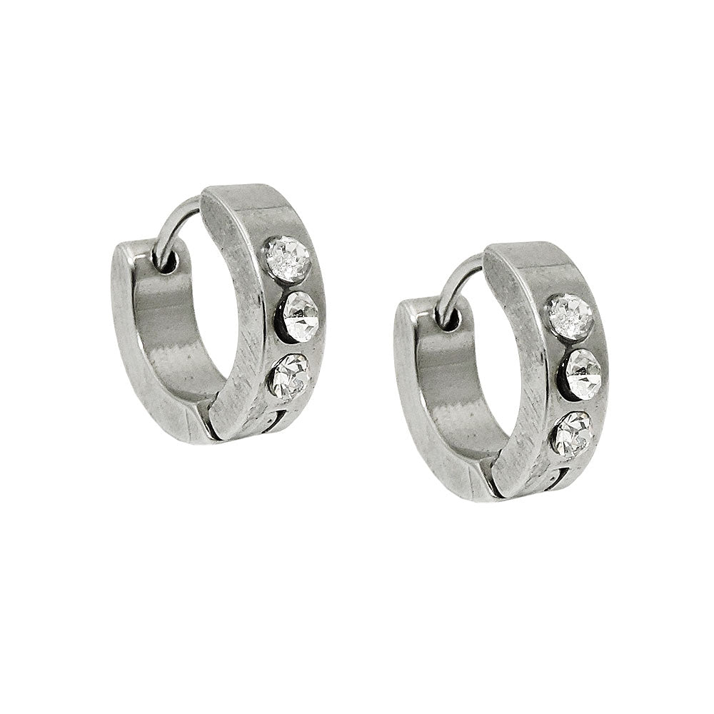 Hoop earrings, shiny, zirconia, stainless steel