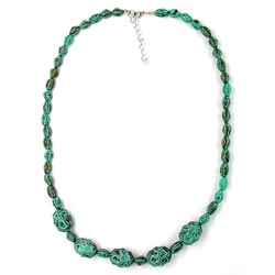 Necklace crocodile pearl and olive turquoise green with patina plastic 55cm
