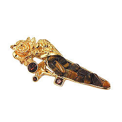 Brosche Anstecknadel 29x74mm tigerbraun goldfarbig