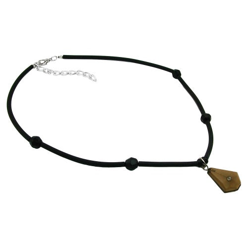 Keðja 28x17mm trapis úr plasti með hvítum glersteini ólífubrún-khaki gúmmíslöngu svört 45cm