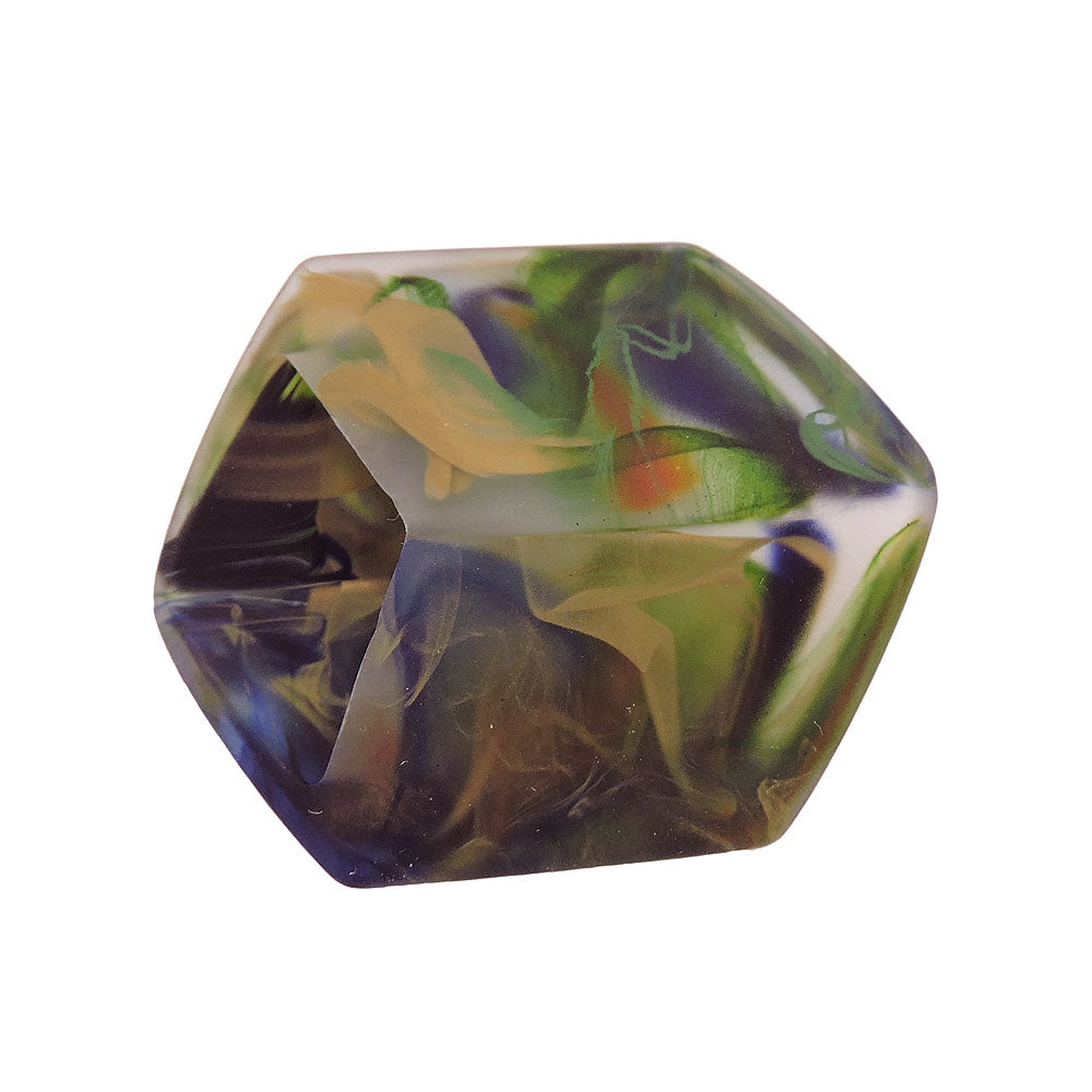 Tafhringur 45x36x18mm sexhyrningur grænn-blár-ólívugur-marmari mattur plastur