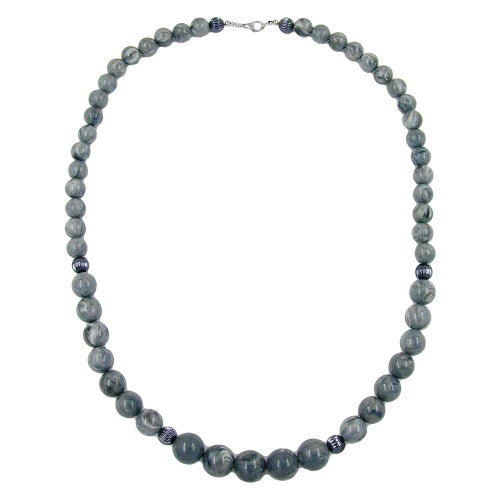 Hálsmen perlur grá-marmarað glansandi plast 60cm