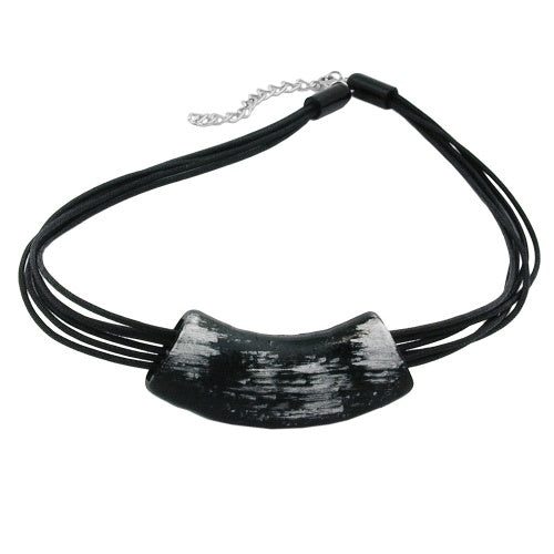 Keðja 54x19mm hengiskraut rör flatt beygt svart-silfur lína glansandi plast 45cm