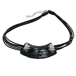 Keðja 54x19mm hengiskraut rör flatt beygt svart-silfur lína glansandi plast 45cm