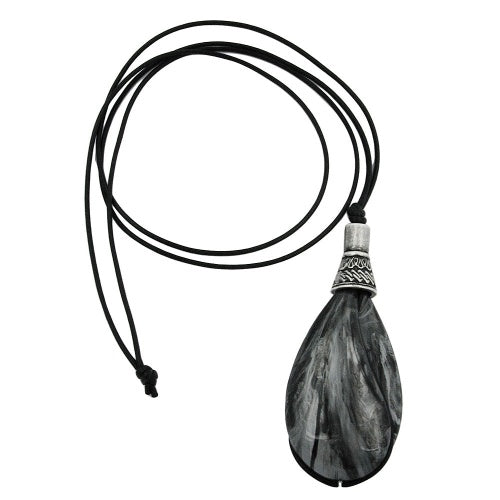 Keðja 85x36mm dropi svart-silfur-grátt-marmarað 100cm