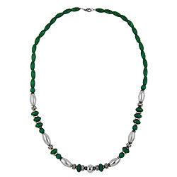 Keðja 14x7mm tréperlur grænar með plastperlum króm matt 70cm