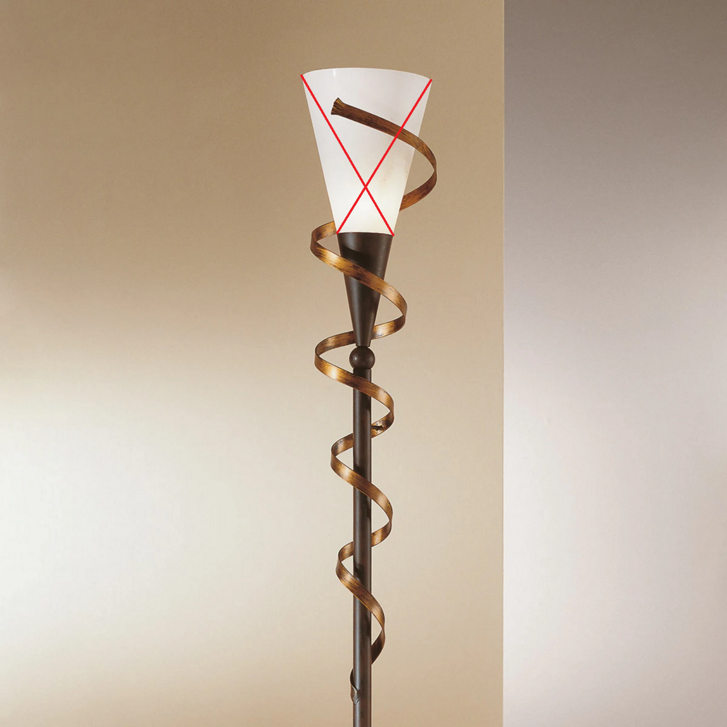 B-grade Kögl Bonito floor lamp with golden spiral, E27 socket. See text/photo.