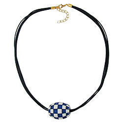 Keðja 32x26mm ólífugræn plastrúðótt beige og blá snúra dökkblá 50cm