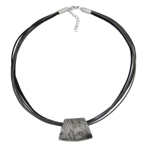 Keðja úr plastperlum, trapes, silfurgrár, marmari, glansandi snúra, grá-svört, 45 cm