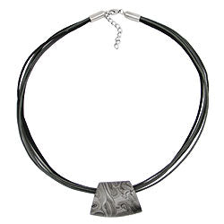 Keðja úr plastperlum, trapes, silfurgrár, marmari, glansandi snúra, grá-svört, 45 cm