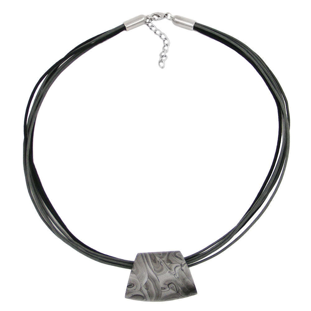 Keðja úr plastperlum, trapes, silfurgrár, marmari, glansandi snúra, grá-svört, 45 cm