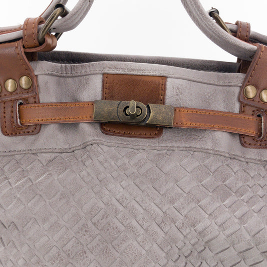 Vintage Doctor Bag Tasche Flechtoptik Grau