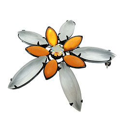 Brooch pin 70mm flower topaz crystal matt black