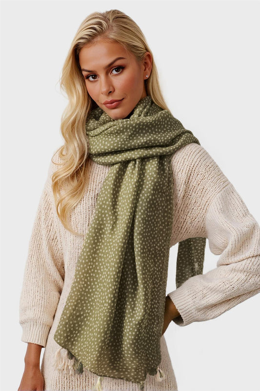 Little Floral Print Tassel Scarf In Brown