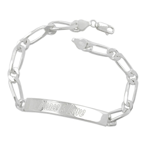 Skjöldararmband 6,5x2mm Figaro keðja leturgröftur 45x7mm Friður og ást glansandi silfur 925 21cm