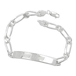 Skjöldararmband 6,5x2mm Figaro keðja leturgröftur 45x7mm Friður og ást glansandi silfur 925 21cm