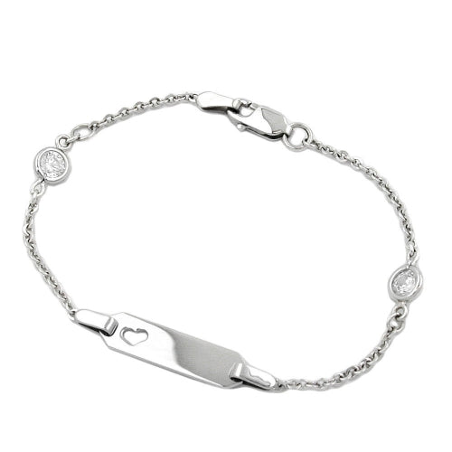 Skjöldararmband fyrir börn 1,7 mm akkerikeðja með hjarta og 2 sirkonsteinum, ródínhúðað silfur 925 15 cm
