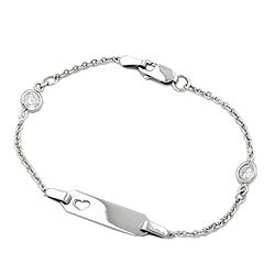 Skjöldararmband fyrir börn 1,7 mm akkerikeðja með hjarta og 2 sirkonsteinum, ródínhúðað silfur 925 15 cm