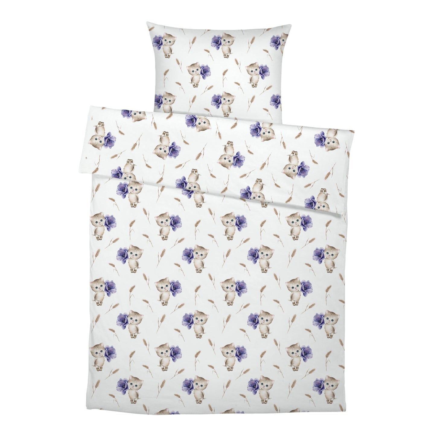 "Cat with Flowers" Premium Children's Bedding