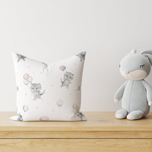 "Cat with Balloons" Premium Children's Decorative Pillow