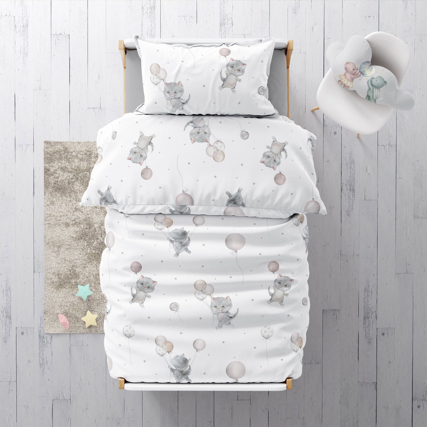 "Cat with Balloons" Premium Children's Bedding