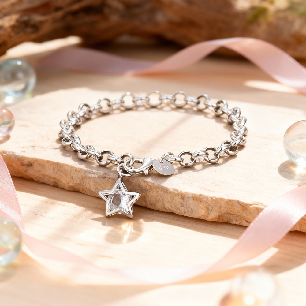 Armband aus 925er Sterling-Silber, Gliederarmband mit Herz-Charm, 20cm