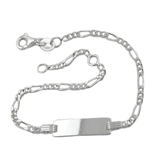 Skjöldararmband fyrir börn 2,2 mm Figaro keðja leturgröftur 21x5 mm silfur 925 16 cm