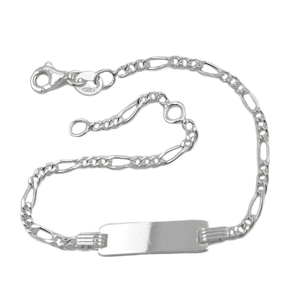 Skjöldararmband fyrir börn 2,2 mm Figaro keðja leturgröftur 21x5 mm silfur 925 16 cm
