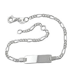 Skjöldararmband fyrir börn 2,2 mm Figaro keðja leturgröftur 21x5 mm silfur 925 16 cm