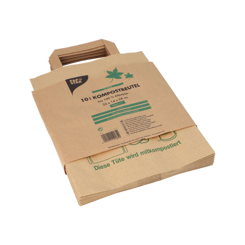 Discontinued item: PAPSTAR paper compost bags with handles, 28x22x14 cm, brown | Banderole (15 pieces)