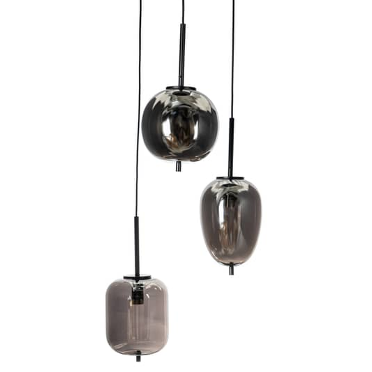B-grade Lindby Gileos smoked glass pendant lamp, ceiling lamp, light fixture, 3 lights, 925