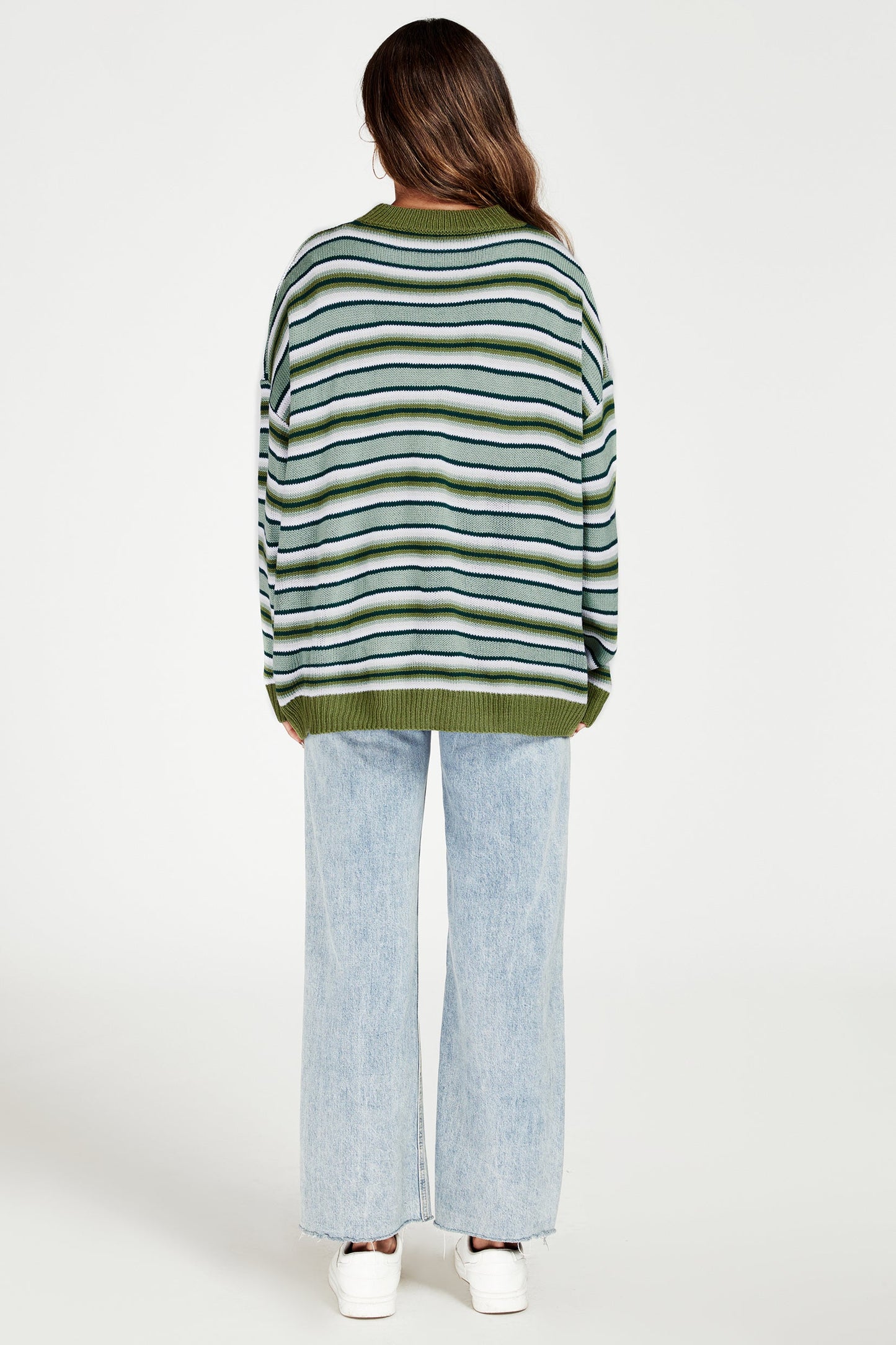 Stripe Block Relaxed Knit Jumper Top in Green