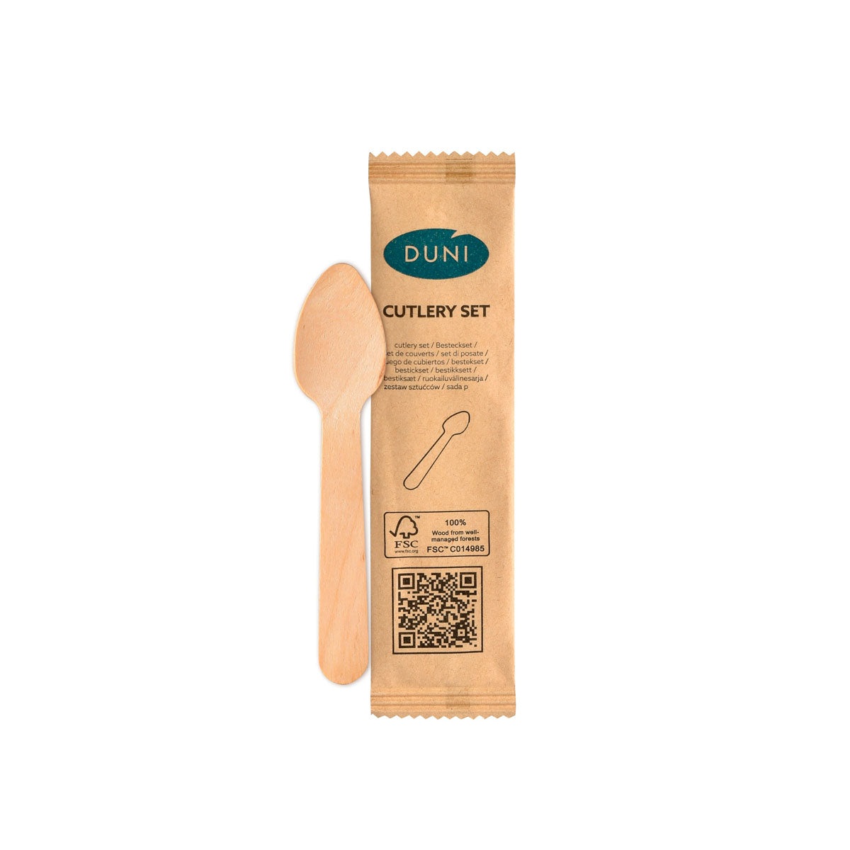 1/1 Coffee spoon 110 mm, wood, individually wrapped, natural waxed finish | Pack (250 pieces)