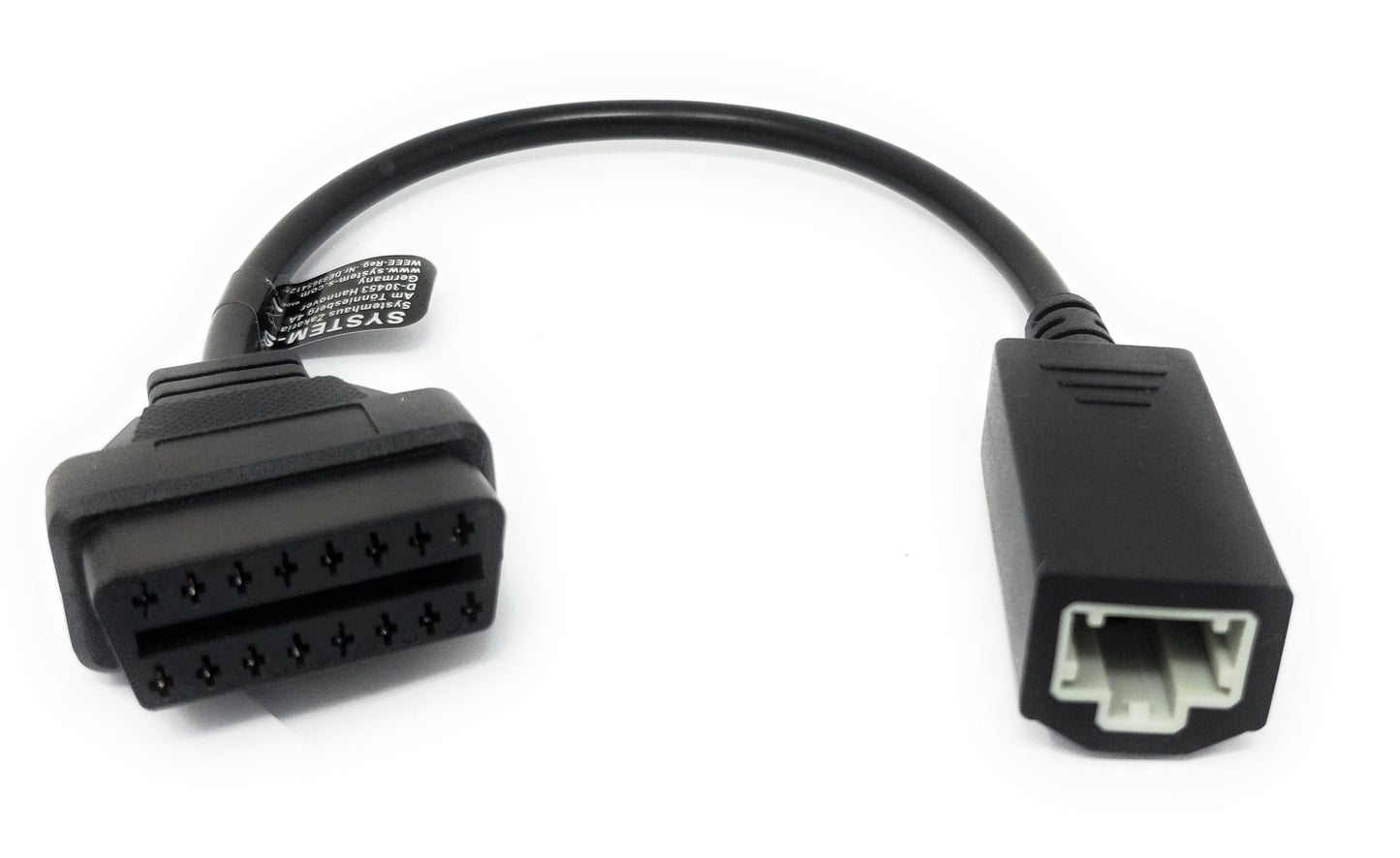 SYSTEM-S OBD snúra 30 cm OBD 2 tengill fyrir Honda 3 pinna í svörtu fyrir bílgreiningar