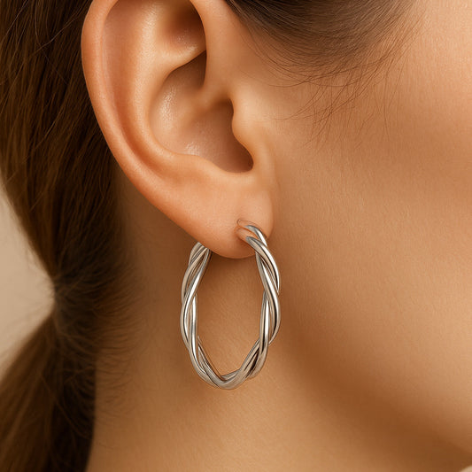 Ohrringe aus 925er Sterling-Silber, gedrehte Creolen, verschiedene Größen