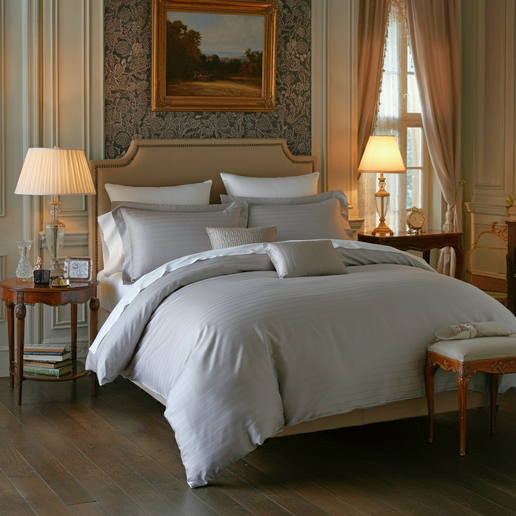 Sængurver úr bómullarjacquard með pinstripes-mynstri