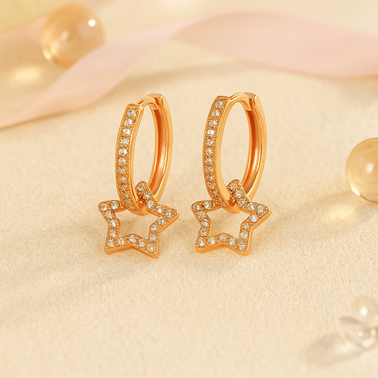 Ohrringe aus 925er Sterling-Silber, Stern-Creolen, 2,2cm