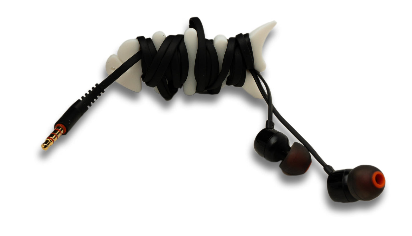 SYSTEM-S Cable Manager Wrap Cable Winder Fish Shape Silicone Winder Cable Protector for Headphones in White