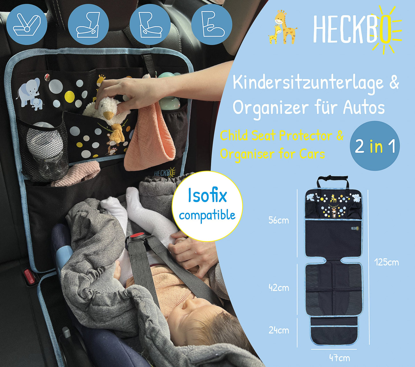 Kinder Autositz Sitzauflage Baby Tiere Mama