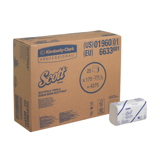 Scott® SCOTTFOLD* Handtücher - gefaltet / Weiß /Mittel - 25 Clips x 175 Sheets | Karton (25 Päckchen)