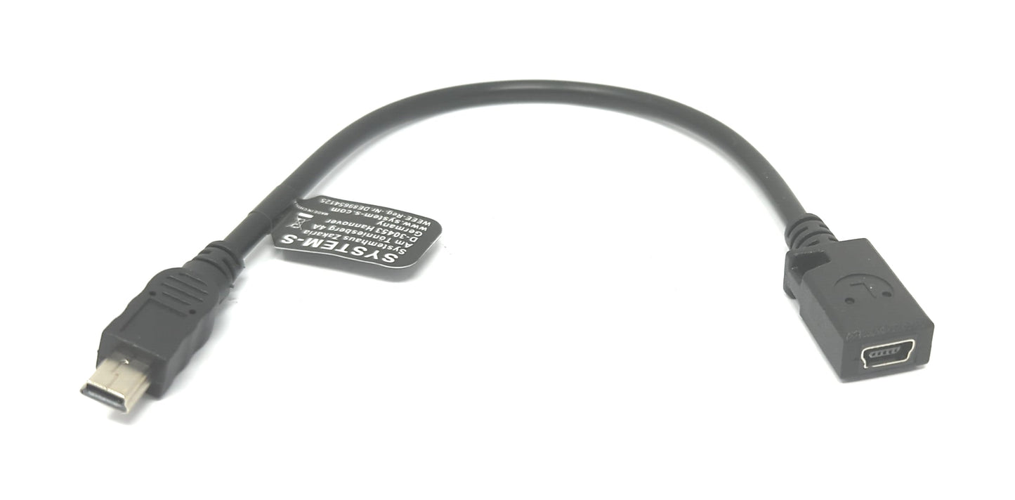 SYSTEM-S USB 2.0 Kabel 20 cm Mini B Stecker zu Buchse Adapter in Schwarz